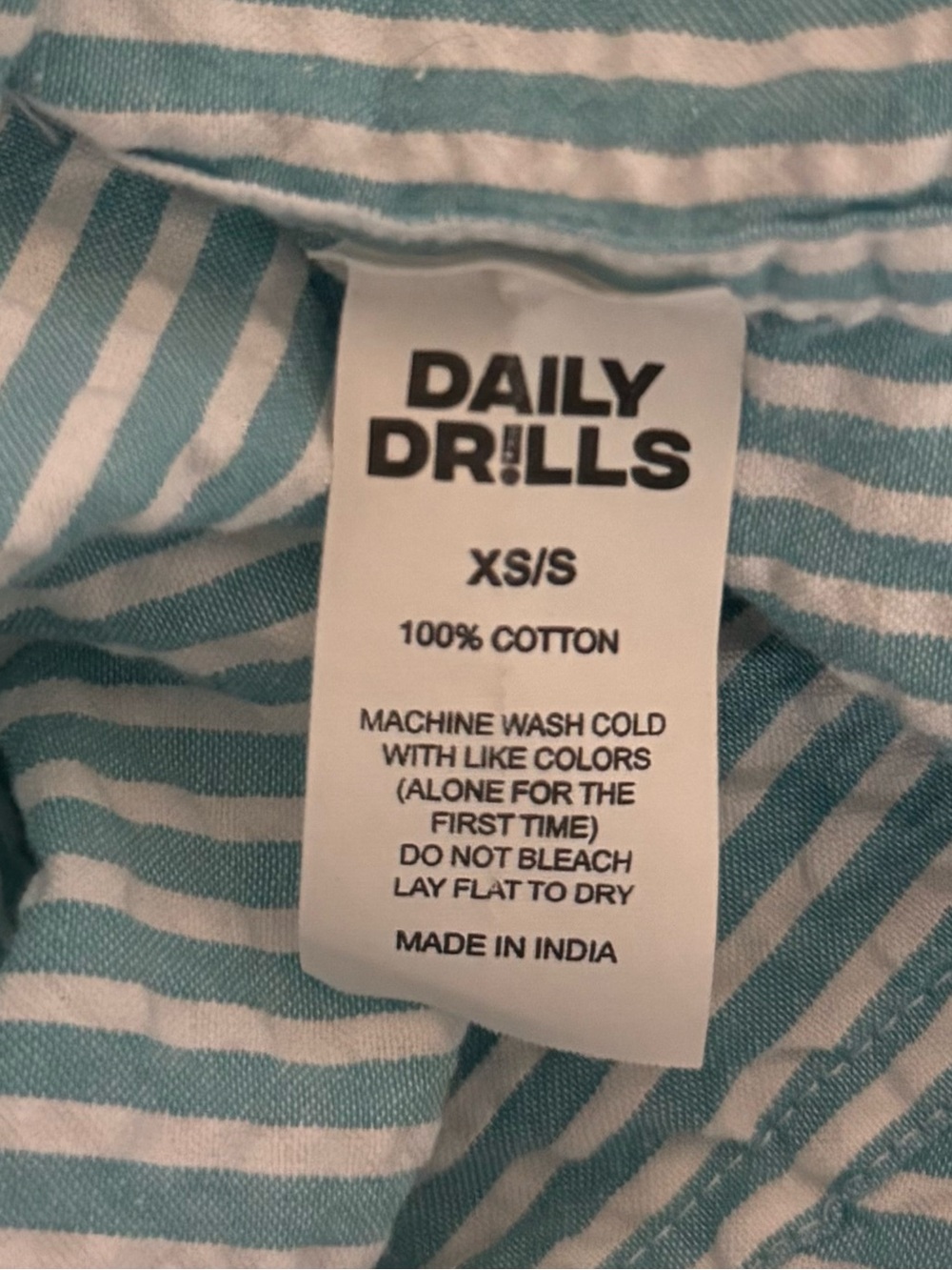 Daily Drills Seersucker Stripe Oversized Boxy Shirt Small Blue White 100% Cotton - Picture 9 of 9